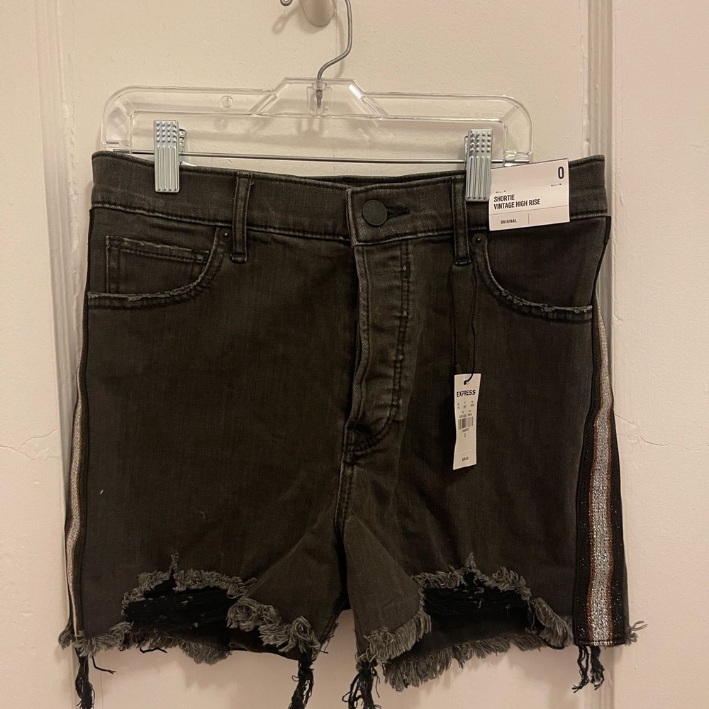 Express brand , denim short in black color. Shortie vintage high rise! Size 0